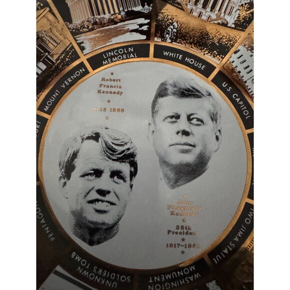 John F. Kennedy & Robert F. Kennedy Vintage Commemorative Glass Dish With Gold D - Picture 3 of 4
